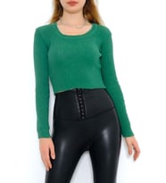 Bisiklet Yaka Crop Triko Yeşil