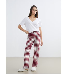 LCW DREAM Kırmızı Beli Lastikli Ekose Kadın Pijama Altı