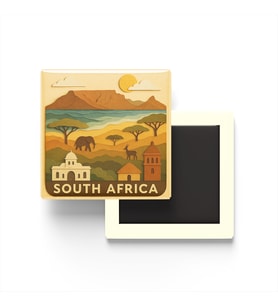 Güney Afrika - South Africa - Paper Cut Art - Baskılı Buzdolap Magneti Kare - 9x9 cm