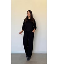 Kadın Uzun Kollu Bisiklet Yaka Viskon Iki Iplik Bluz Ve Pantolon Ikili Takım