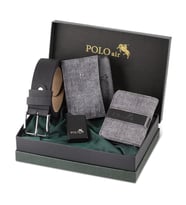 Polo Air Erkek Set Cüzdan Kemer Kartlık Benzinli Polo Air Çakmak CM-10 (Gri)
