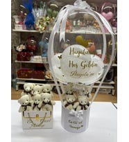 İsimli Hoş Geldin Bebek Balonu ve Peluş Ayıcıklı Yenidoğan Hediye Seti