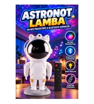 Astronot Tasarımlı Bluetooth Hoparlörlü Galaksi Işık Projektörü Gece Lambası