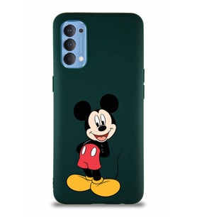 Oppo Reno 4 Soft Premier Kapak Mickey Mouse-B Tasarımlı Silikon Kılıf - Yeşil (Şeffaf)