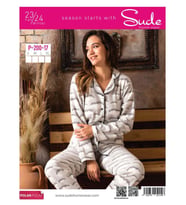Sude Kadın Gömlek Önden Düğmeli Polar Desenli Pijama Takımı P200/17 - 1 Adet (Beyaz)