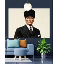 Mustafa Kemal Atatürk Kalpaklı Dekoratif Kanvas - Mdf Ahşap Tablo