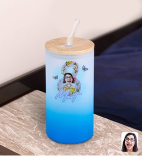 BK Gift Kadınlar Gününe Özel Karikatürlü Mavi Renk Pipetli Buzlu Cam Bardak 600ml - 3, 8 Mart Kadınlar Günü