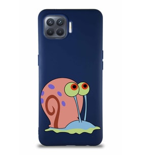 Oppo Reno 4 Lite Soft Premier Kapak Salyangoz Gary Tasarımlı Silikon Kılıf - Lacivert (Şeffaf)
