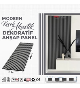 KEÇELİ DEKORATİF AKUSTİK AHŞAP PANEL – ANTRASİT GRİ  (60X240CM).