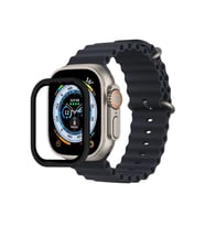 Apple Watch Ultra 49mm Uyumlu Alüminyum Kasa Cam Ekran Koruyucu - Siyah