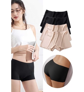 4 Adet Kadın Dikişsiz Görünmez İz Yapmaz Mini Şort Boxer Siyah Ten