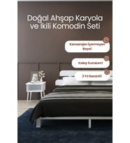 Lotus Model Masif Ahşap Karyola ve 2 Adet Komodin Kolay Kurulum Fırınlanmış İthal Sibirya Çamı 90x200 Yatak Uyumlu 2 Adet Komodin