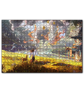Cakapuzzle Genç Kadın ve Dev Yapraklar Yağlıboya Efekt Puzzle Yapboz MDF (Ahşap) (120 Parça)