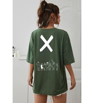 Unisex Design X imza Baskılı T-shirt (Yeşil)