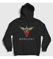 Presmono Unisex Siyah Logo Bon Jovi Kapüşonlu Sweatshirt 20341tt
