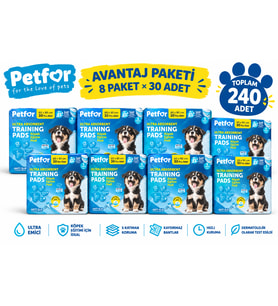 Petfor Ultra Emici Köpek Eğitim Pedi 60x90 cm 8'li Dev Avantaj Paketi (Toplam 240 Adet)