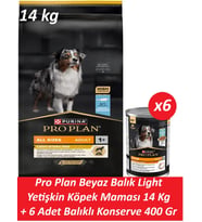 Pro Plan Beyaz Balık Light Yetişkin Köpek Maması 14 Kg + 6 Adet Balıklı Konserve 400 Gr