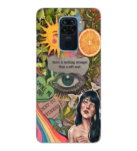 Xiaomi Redmi Note 9 Uyumlu Vintage Kolaj Desenli Şeffaf Telefon Kılıfı