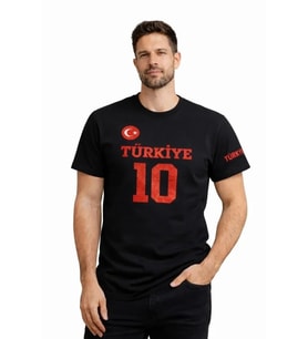 Erkek TÜRKİYE Ay Yıldız Baskılı 10 Numara Forma Tişört Taraftar T-Shirt - Siyah