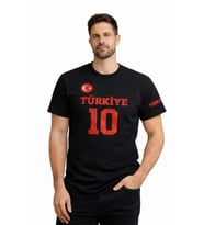 Erkek TÜRKİYE Ay Yıldız Baskılı 10 Numara Forma Tişört Taraftar T-Shirt - Siyah