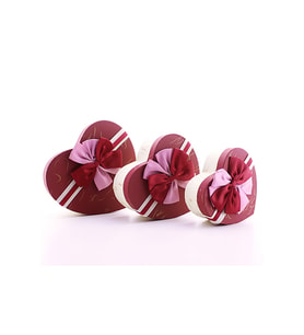 3 Lü Set Kalp Şeklinde Love Temalı Kurdeleli Karton Kutu Kırmızı Sevgiliye Hediye