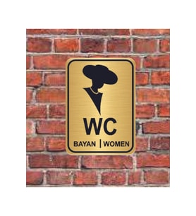 Şapkalı Women WC Yazılı Metal Yönlendirme Levhası 15x15 cm altın