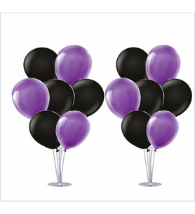2 Adet Ayaklı Balon Standı 7li Set, 14 Adet Mor, Siyah Balon