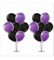 2 Adet Ayaklı Balon Standı 7li Set, 14 Adet Mor, Siyah Balon