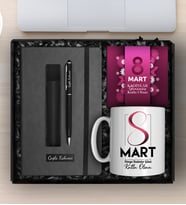 8 Mart Dünya Kadınlar Gününe Özel Kişiye Özel Defter & Deri Kılıf Touch Pen Kalem & Özel Tasarım Kupa & Kart Hediye Seti