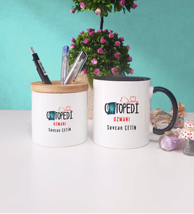 Ortapedi Uzmanı Kupa Bardak Siyah ve Kalemlik