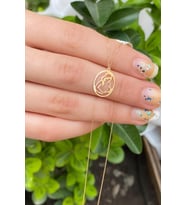 Kişiye Özel 925 Ayar Gümüş Oval Çerçeve Anne ve Bebek Silüet Kolye (Gold)