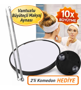 2 Li Komeden Siyah Nokta Temizleme Ve Büyüteçli Ayna Makyaj Aynası Vantuzlu Büyüteçli Ayna 10 X- 9cm