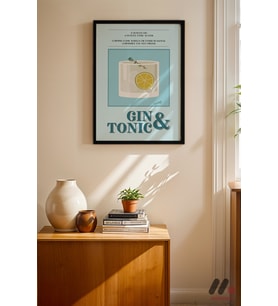 Gin Tonic Tarif Posteri, Siyah Çerçeveli Duvar Tablosu - Mutfak Dekorasyonu