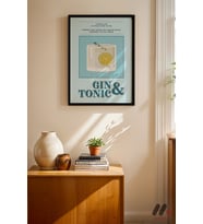 Gin Tonic Tarif Posteri, Siyah Çerçeveli Duvar Tablosu - Mutfak Dekorasyonu