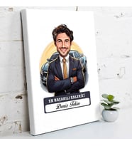 Kişiye Özel Hediye Karikatürlü En Başarılı Erkek Oto Galerici Kanvas Tablo