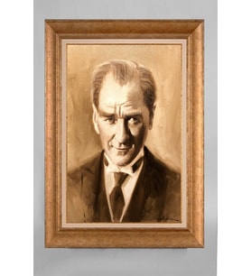 EV İŞYERİ OFİS İÇİN ALTIN ÇERÇEVELİ PASPARTULU ATATÜRK TABLO S519