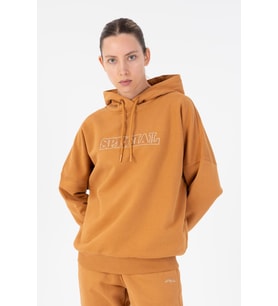 Maraton Oversize Kadın Kapüşonlu Karamel Sweatshirt