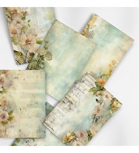 A6 (10,5x14,8 cm) 6’lı Soft Vintage Çiçek & El Yazısı Scrapbook Mektup Kağıdı