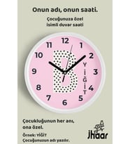 İsme Özel B Harfli Pembe Çocuk Odası Duvar Saati Orta Boy 30 cm Beyaz Camlı Sessiz