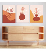 3'lü Bohem Kanvas Tablo Seti 8 - Modern Boho Duvar Dekoru - Geometrik ve Minimalist Çizgili 3 Parça Tablo