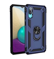Samsung Galaxy A02 Kılıf Metal For Car Yüzüklü Standlı Military Ring Serisi (Lacivert)
