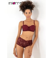 Miorre Push-Up Dolgulu Dantel Detaylı Straplez Sütyen Takım (Bordo)