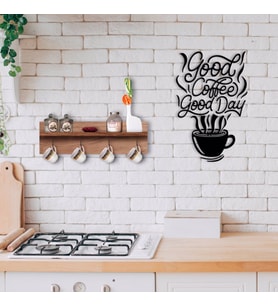 BK Home Doğal Ahşap Raflı Dekoratif Fincan Askılığı ve Duvar Süsü-18 (Beyaz)