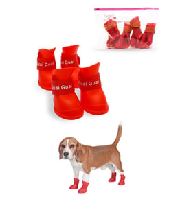 Silikon Su Geçirmez Kedi Köpek Ayakkabısı Kırmızı M Beden