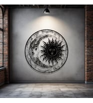Metal Güneş Ay Duvar Dekoru – Modern Minimalist Metal Tablo Salon Antre Ofis Ev Dekorasyon (Siyah)