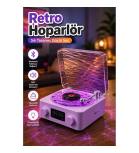 Retro Pikap Tasarımlı Bluetooth Hoparlör Projektör Işıklı 360° Ses Sistemi