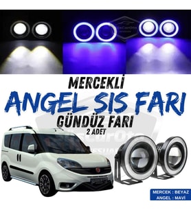 Fiat Doblo D4 2015-2021 Uyumlu Mercekli Angel Sis Farı Metal 76 mm Mavi Halkalı Gündüz Farı 2 Adet