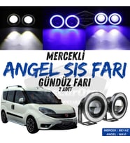 Fiat Doblo D4 2015-2021 Uyumlu Mercekli Angel Sis Farı Metal 76 mm Mavi Halkalı Gündüz Farı 2 Adet