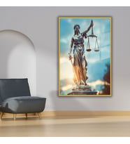 Metal Çerçeveli Temperli Cam Avukat Büro Tablosu Adalet Terazisi (Gold)