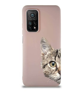Xiaomi Mi 10T Soft Premier Kapak Catface Tasarımlı Silikon Kılıf - Pudra (Şeffaf)
